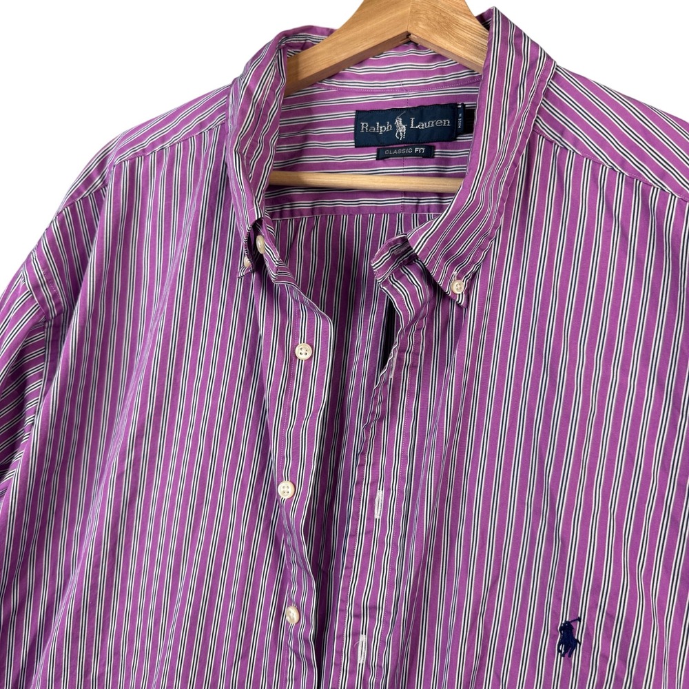 Ralph Lauren Classic Fit Striped Shirt Mens 19 36/37 Tall Purple Button Down